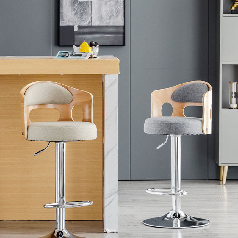Tabouret de bar rond contemporain en tissu PU cuir scandinave bois éponge SGS avec dossier et repose-pieds pour cuisine 