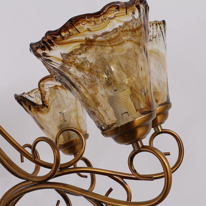 Lustre en verre de cuivre trapézoïdal à 8/10 lumières pour salon traditionnel et vintage 