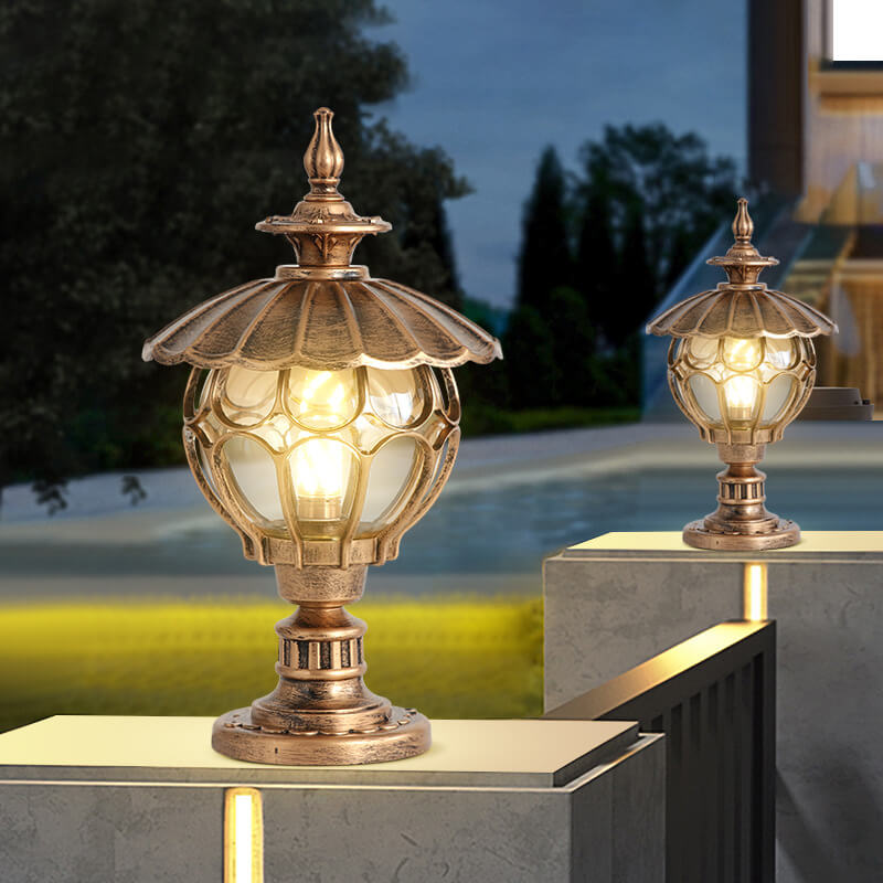 Traditional European Outdoor Round Column Head Light 1-Light Waterproof Garden Landscape Light For Garden