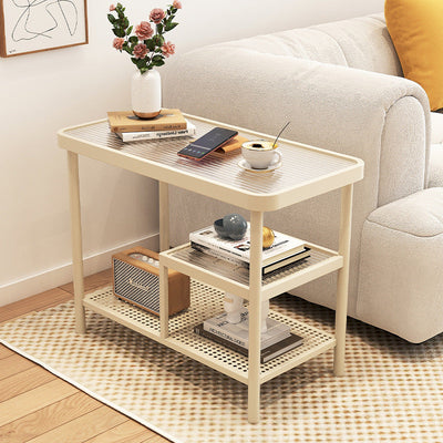 Table d'appoint rectangulaire en verre et fer minimaliste moderne à 3 niveaux pour salon 