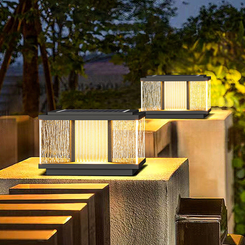 Luz de jardín solar impermeable de aluminio con vidrio cuadrado ondulado por el agua y LED de simplicidad moderna para poste 