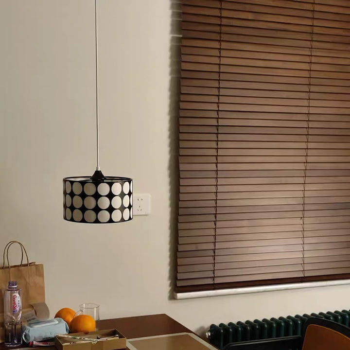 Contemporary Retro Drum Checkerboard Faux Leather Lampshade 3-Light Pendant Light For Dining Room