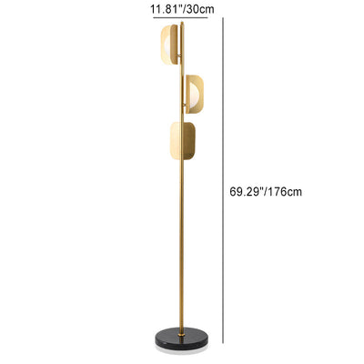 Zeitgenössische, schlichte, klappbare, quadratische Stehlampe mit 3 Lichtern und Metall-Marmorsockel für das Home Office 
