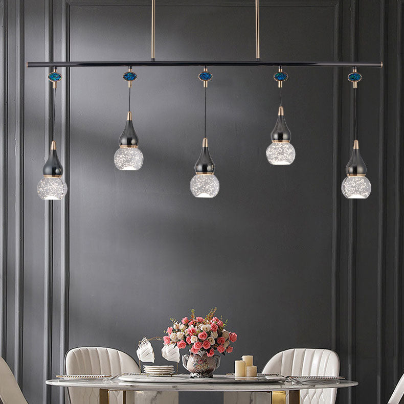 Zeitgenössische Nordic Lange Kürbis Aluminium Eisen Blase Kristall LED Insel Licht Kronleuchter Für Esszimmer 