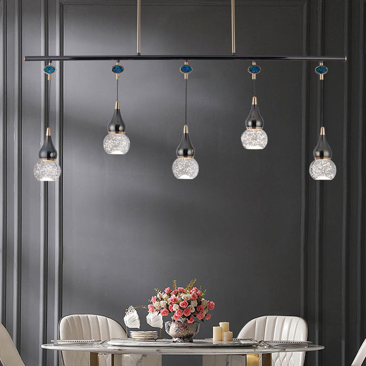 Contemporary Nordic Long Gourd Aluminum Iron Bubble Crystal LED Island Light Chandelier For Dining Room