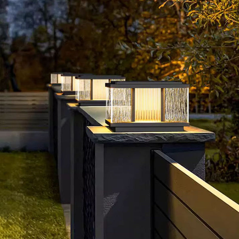 Luz de jardín solar impermeable de aluminio con vidrio cuadrado ondulado por el agua y LED de simplicidad moderna para poste 