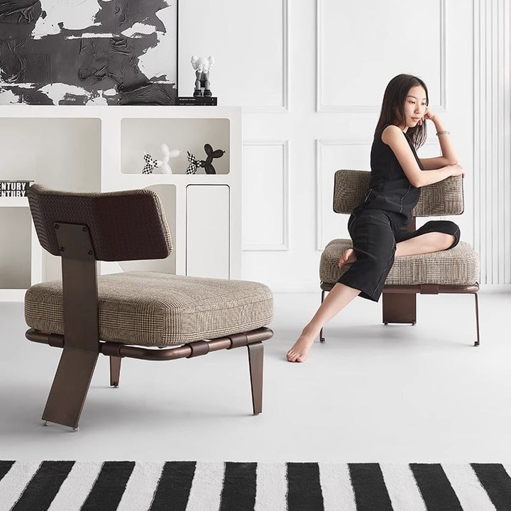 Cojín rectangular moderno de lujo de algodón y lino, cuero sintético tipo silla de montar y respaldo decorativo de acero inoxidable para silla de acento de sala de estar 