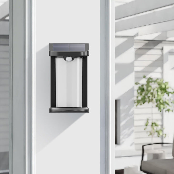 Contemporary Industrial Solar Waterproof Cylinder Shade LED Human Sensor Wall Sconce Lamp For Outdoor Patio