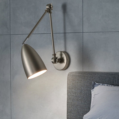 Simplicidad Moderna Pantalla de Metal en Forma de Semi-Cono con Brazo Basculante Retráctil Varilla Larga Lámpara Aplique de Pared de 1 Luz para Sala de Estar 