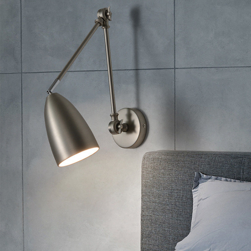 Simplicidad Moderna Pantalla de Metal en Forma de Semi-Cono con Brazo Basculante Retráctil Varilla Larga Lámpara Aplique de Pared de 1 Luz para Sala de Estar 