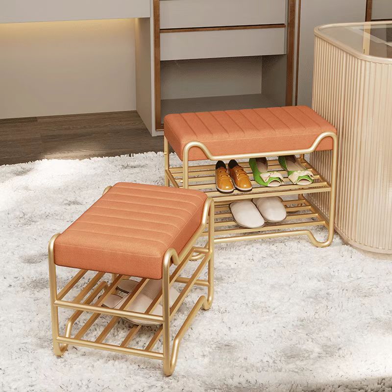 Modern Luxury Upholstered Rectangular Synthetic Fabric Sponge Portable Footstool Backless Armless For Entryways