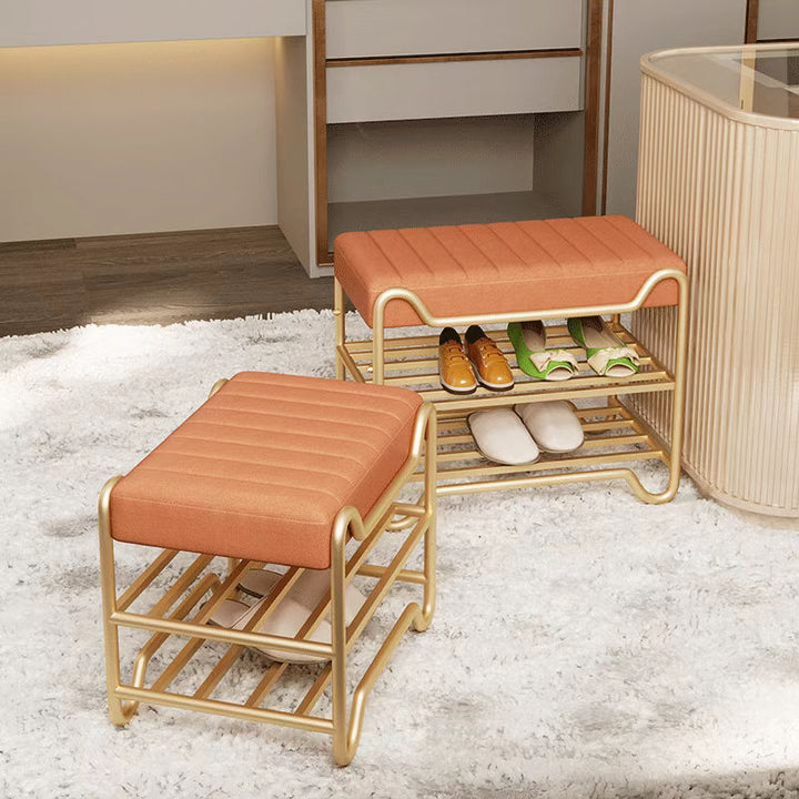 Modern Luxury Upholstered Rectangular Synthetic Fabric Sponge Portable Footstool Backless Armless For Entryways