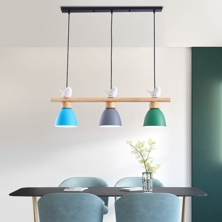 Lustre contemporain scandinave rond en bois de fer et résine à 3 lumières pour salle à manger 