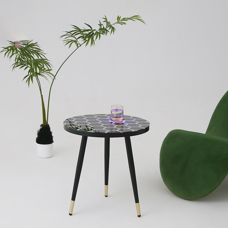 Table basse ronde moderne minimaliste en verre avec capteur en acier au carbone pour salon 