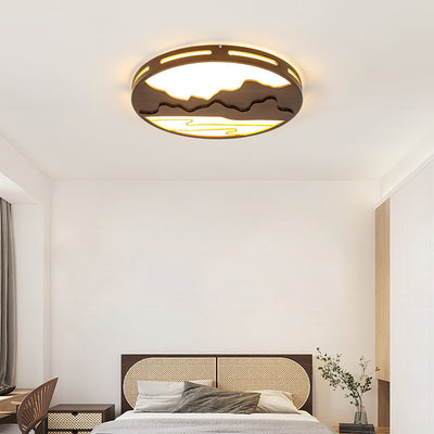 Plafonnier LED rond en bois moderne chinois avec design de montagne 