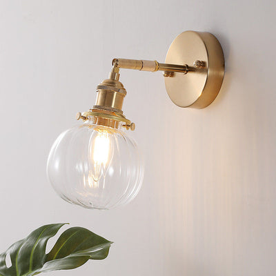 Contemporary Retro Brass Finish Frame Glass Ball 1-Light Wall Sconce Lamp For Bedroom