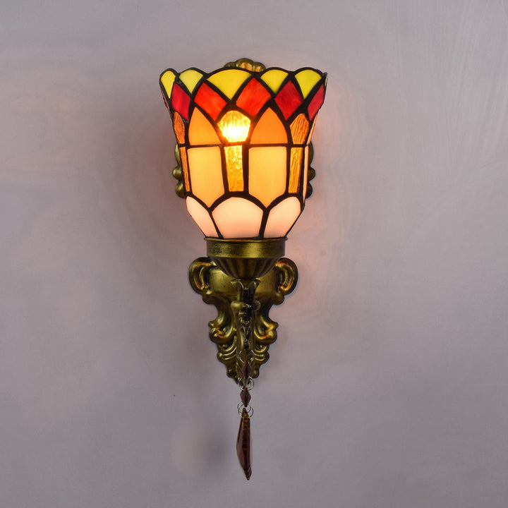 Traditionelle Tiffany Blume Eisen Kristall Glasmalerei 1-Licht Wandleuchte Lampe für Wohnzimmer 