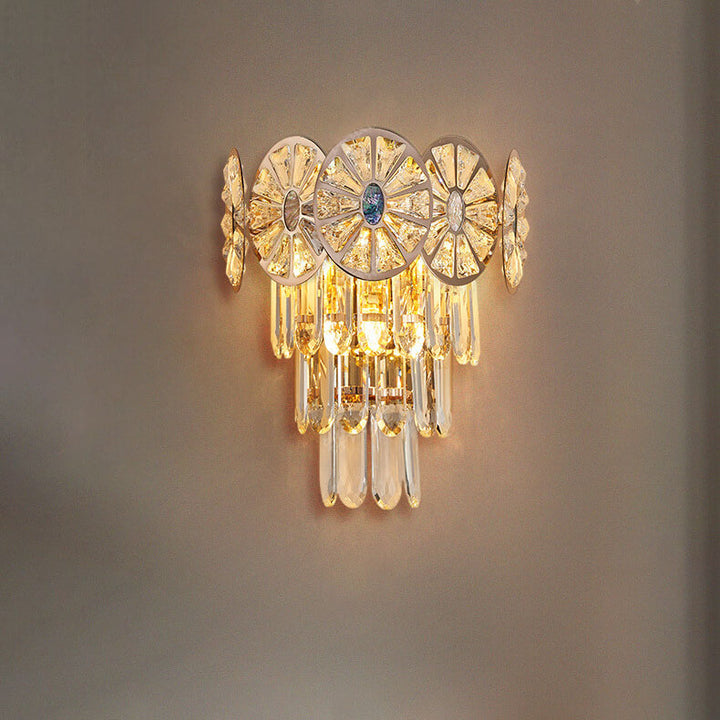Modern Luxury Rhombus Crystal Shell 3-Light Wall Sconce Lamp For Bedroom