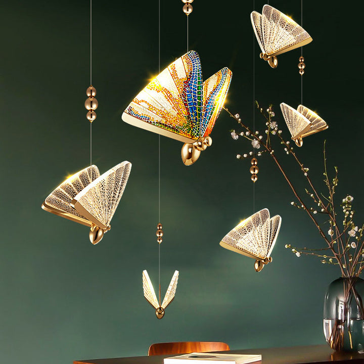 Modern Luxury Acrylic Butterfly Zinc Alloy Iron Frame LED Pendant Light For Bedroom