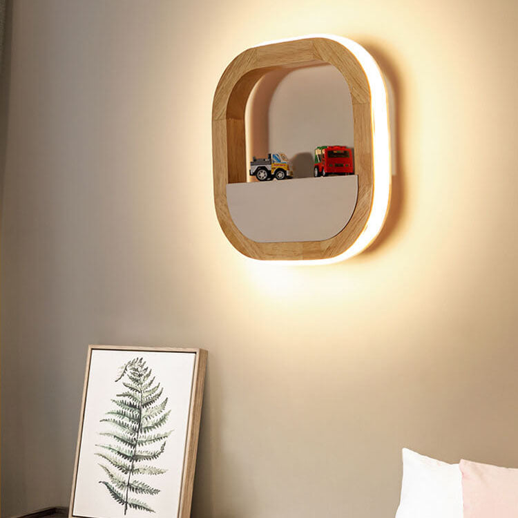Japanese Modern Square Round Rubber Wood Hardware LED Wall Sconce Lamp