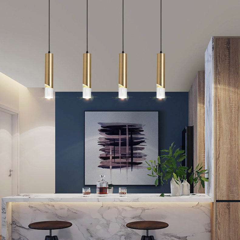 Lustre à LED en acrylique et fer cylindrique long moderne minimaliste pour chambre 