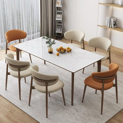 Moderna silla de comedor sin brazos de cuero nappa cuadrado nórdico contemporáneo con marco de metal para comedor 