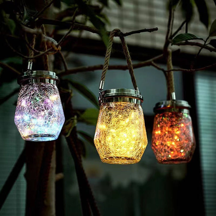 Contemporary Creative Metal Glass Rope Solar Crackle Jar Waterproof Hanging LED Outdoor Light For Outdoor Patio