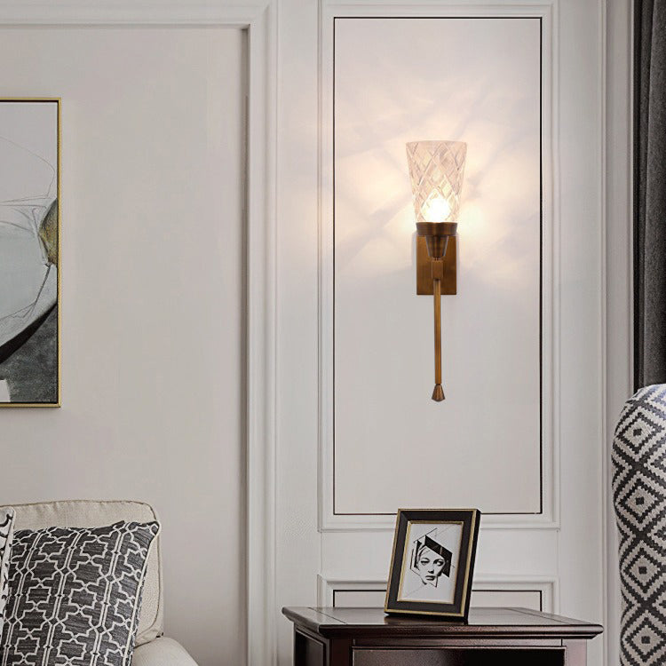 Lampe murale à un feu en verre de cuivre sculpté en cylindre traditionnel français pour salon 