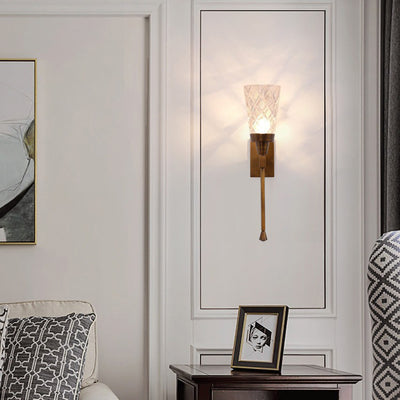Lampe murale à un feu en verre de cuivre sculpté en cylindre traditionnel français pour salon 