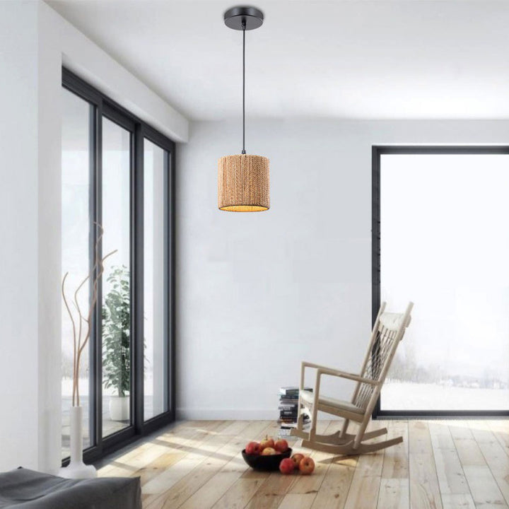 Suspension Luminaire Contemporain Boho Cylindre Vigne Fer 1 Lumière Pour Salon 