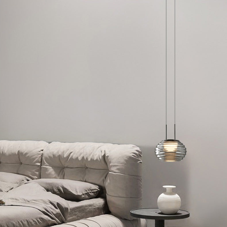 Moderne minimalistische gestreifte runde Aluminiumglas-LED-Pendelleuchte für Wohnzimmer 