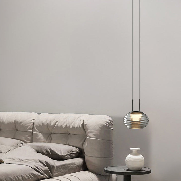 Moderne minimalistische gestreifte runde Aluminiumglas-LED-Pendelleuchte für Wohnzimmer 