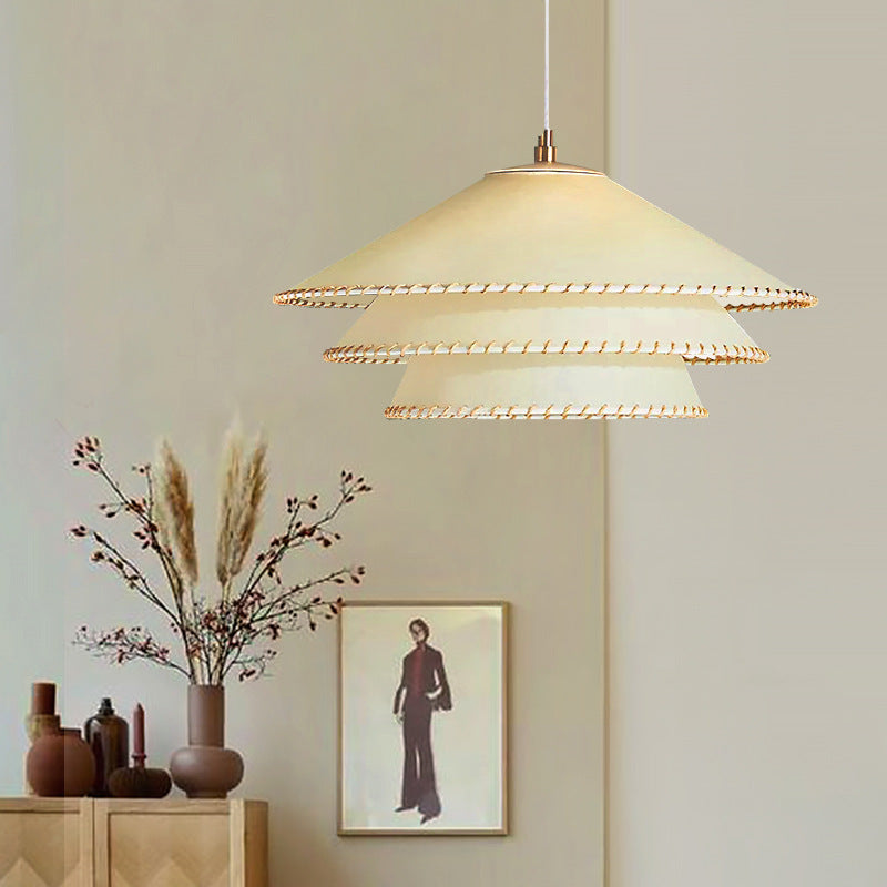 Lámpara colgante de 1 luz de diseño minimalista moderno de hierro y cuerda de disco de pergamino para dormitorio 