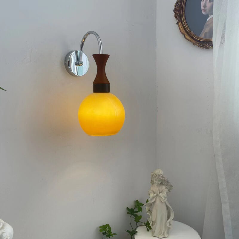 Applique Murale Rétro en Bois et Fer avec Bras et Boule en Verre 1 Lumière 