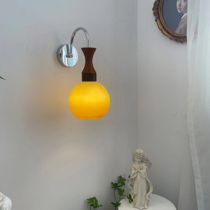 Applique Murale Rétro en Bois et Fer avec Bras et Boule en Verre 1 Lumière 