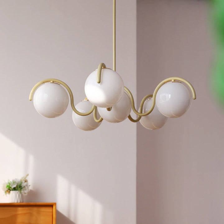 Lustre moderne minimaliste en verre et fer à 6 lumières pour salon 