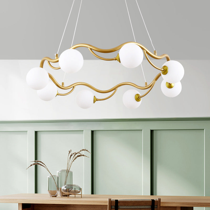 Moderner Mid-Century Magic Bean Glas Eisenring 8-Licht Kronleuchter für Wohnzimmer 