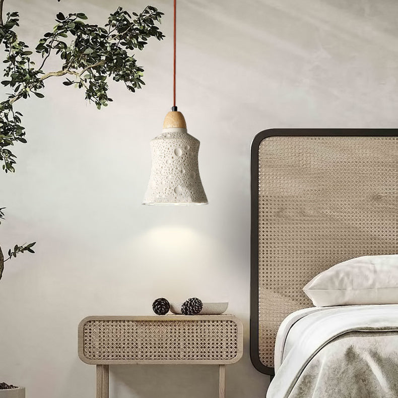 Zeitgenössische industrielle Kuppel konische Massivholz Zement 1-Licht Pendelleuchte für Wohnzimmer 