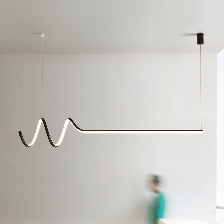Lustre moderne minimaliste en spirale en aluminium à bande longue LED pour salle à manger 
