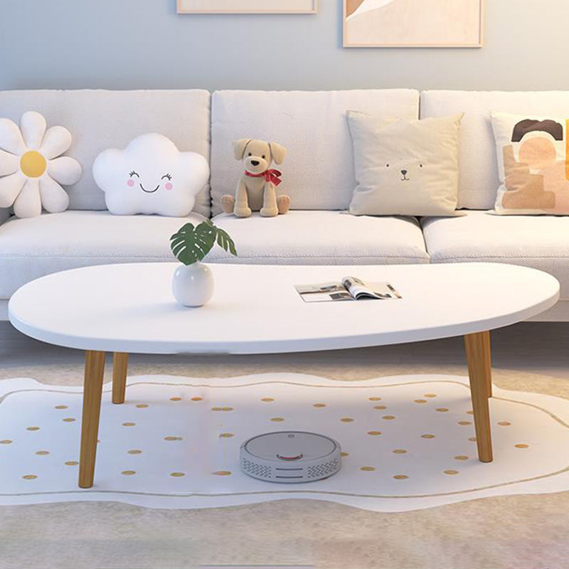 Mesa Auxiliar Moderna Minimalista Ovalada Curvada de Tablero de Densidad de Madera de 1 Nivel para Sala de Estar 