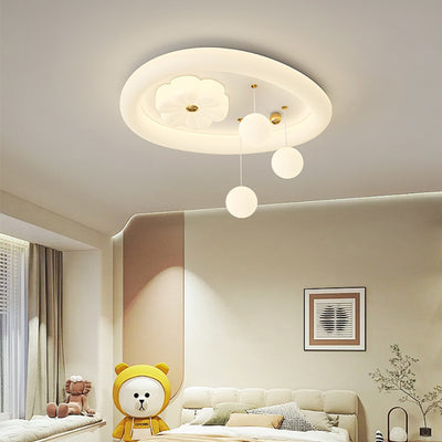 Zeitgenössische Nordic Kids Eisen PE Elliptische Runde Ball Blume Mond LED Unterputz Deckenleuchte Für Schlafzimmer 