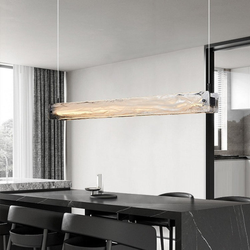 Moderne minimalistische lange Streifen Eisen Aluminium Glas LED Insel Licht Pendelleuchte für Arbeitszimmer 