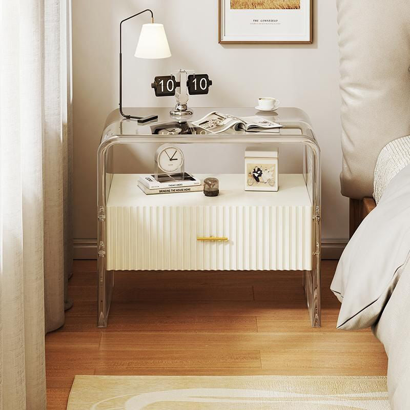 Table de chevet rectangulaire en acrylique et bois massif avec 1 tiroir pour chambre à coucher - Simplicité moderne 
