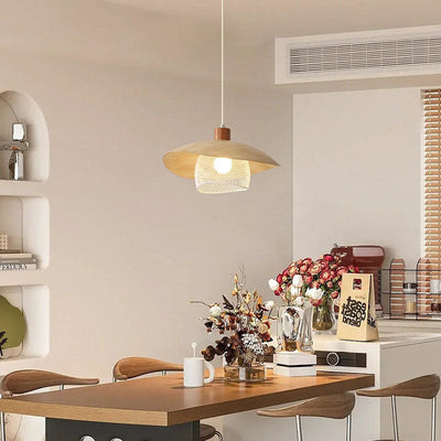 Moderne minimalistische cremefarbene runde Pod-Pendelleuchte aus Eisen mit 1 Licht für das Wohnzimmer 