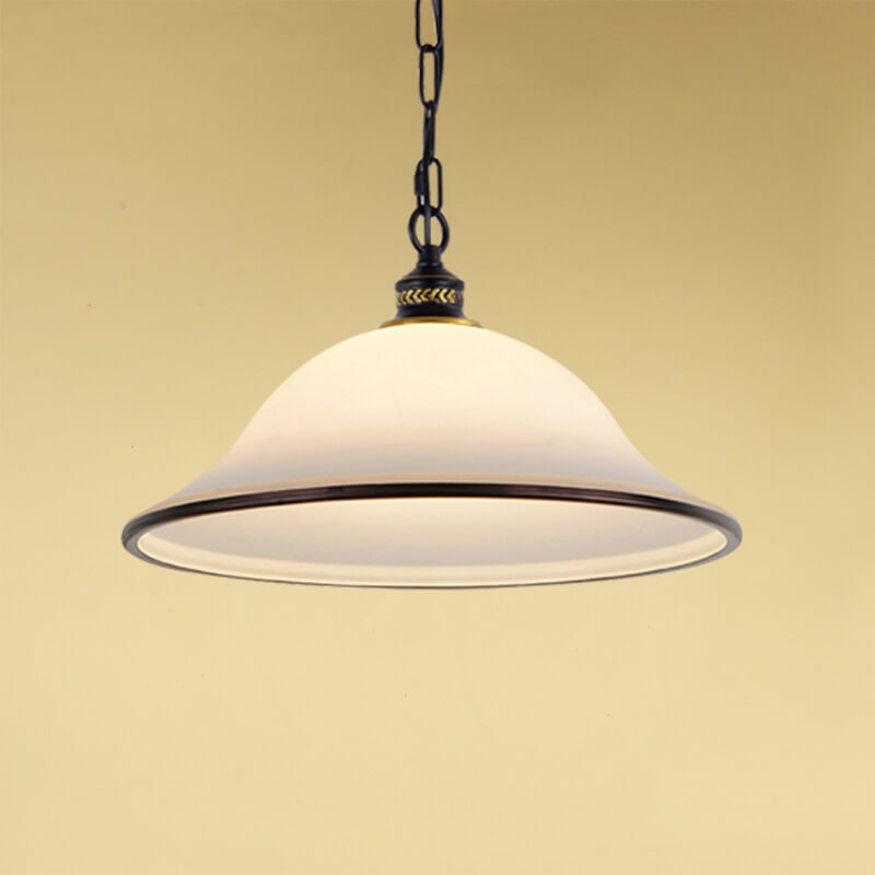 Traditionelle 1-flammige Pendelleuchte aus Eisen mit kegelförmigem Schirm aus satiniertem Glas im europäischen Stil für Wohnzimmer &amp; Schlafzimmer 
