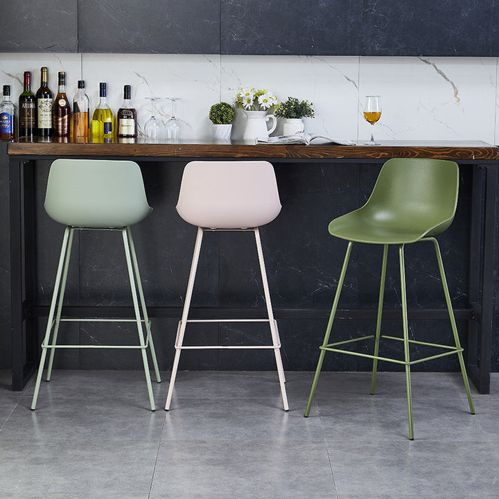 Simplicité Contemporaine Tabouret de Bar en Plastique Courbé Couleur Unie avec Dossier et Repose-pieds pour Salle à Manger 