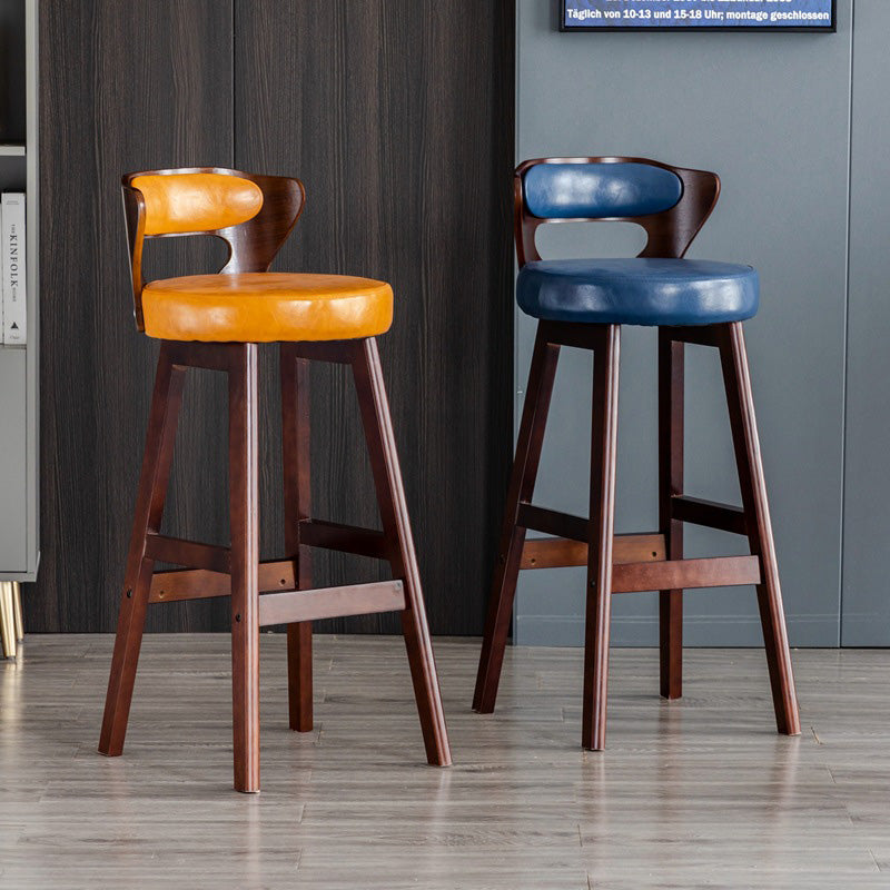 Modern Simplicity Round PU Leather Rubberwood Bar Stool Low Back Footrest For Dining Room