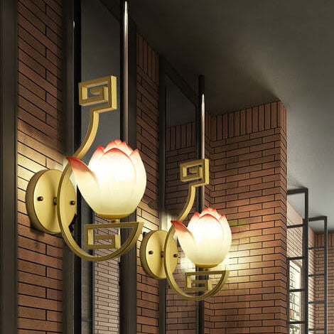 Chinese Retro Wrought Iron Lotus Shape 1-Light Wall Sconce Lamp