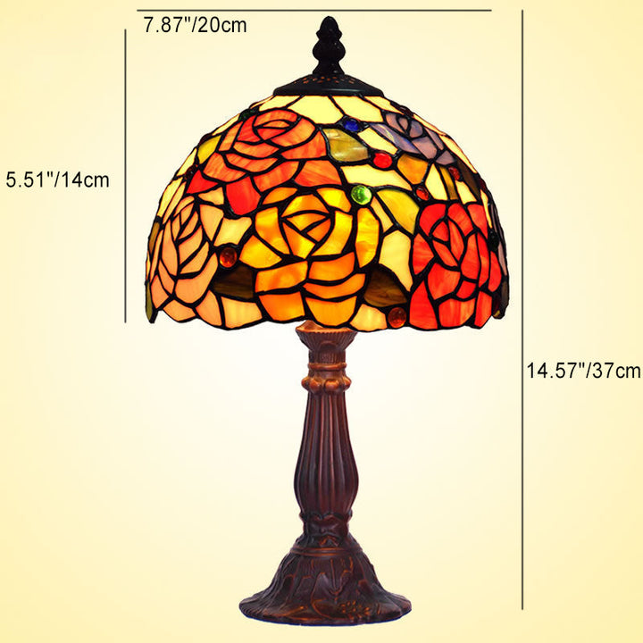 Lampe de table Tiffany traditionnelle en forme de dôme rond en alliage de zinc avec verre teinté à 1 lumière pour chambre 