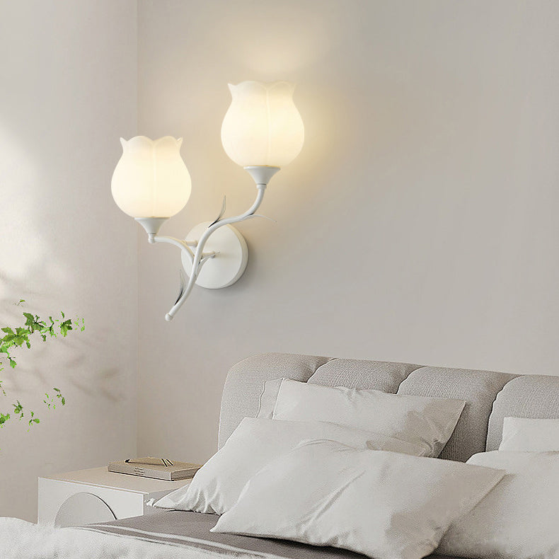 Applique Murale Moderne Minimaliste Crème Fleur Fer Verre 1/2 Lumière Pour Chambre 